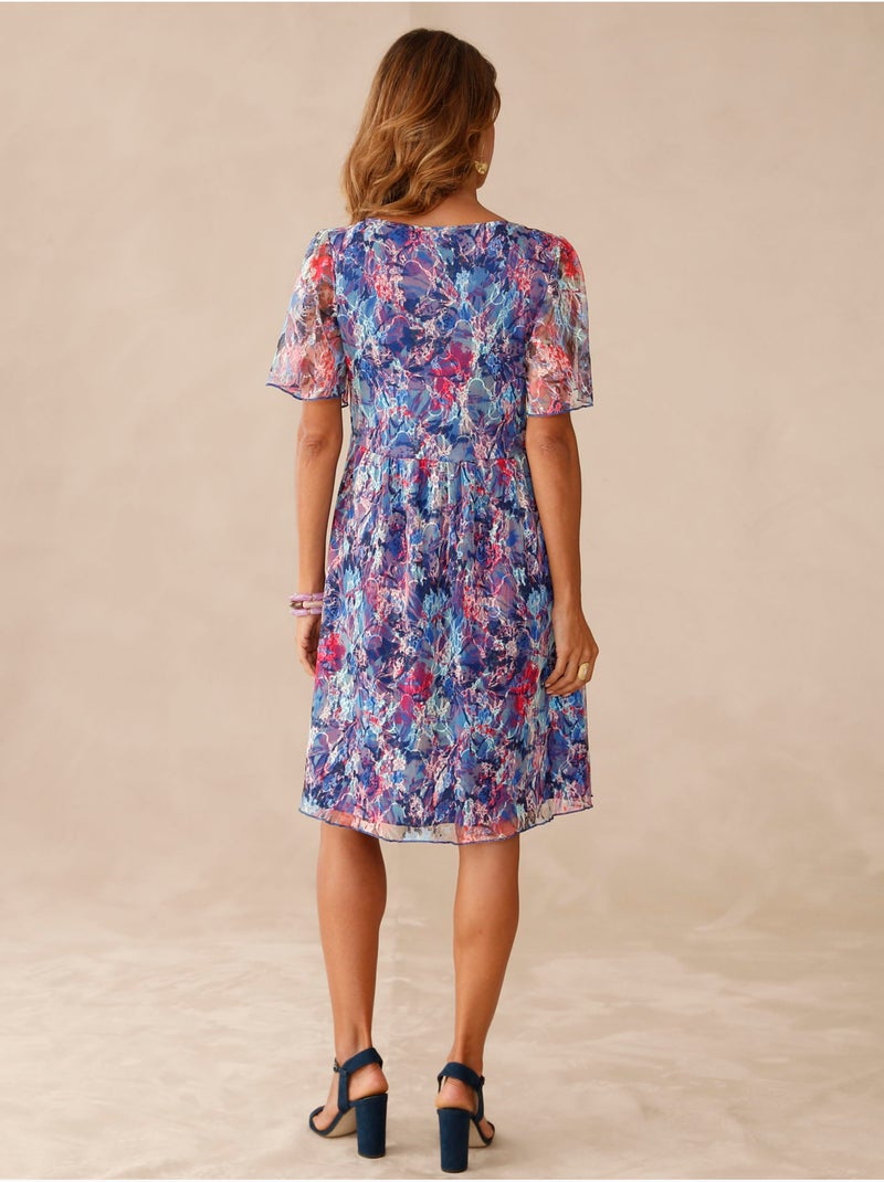 Robe dentelle manches volantées - DAXON Bleu Multicolore - Kiabi