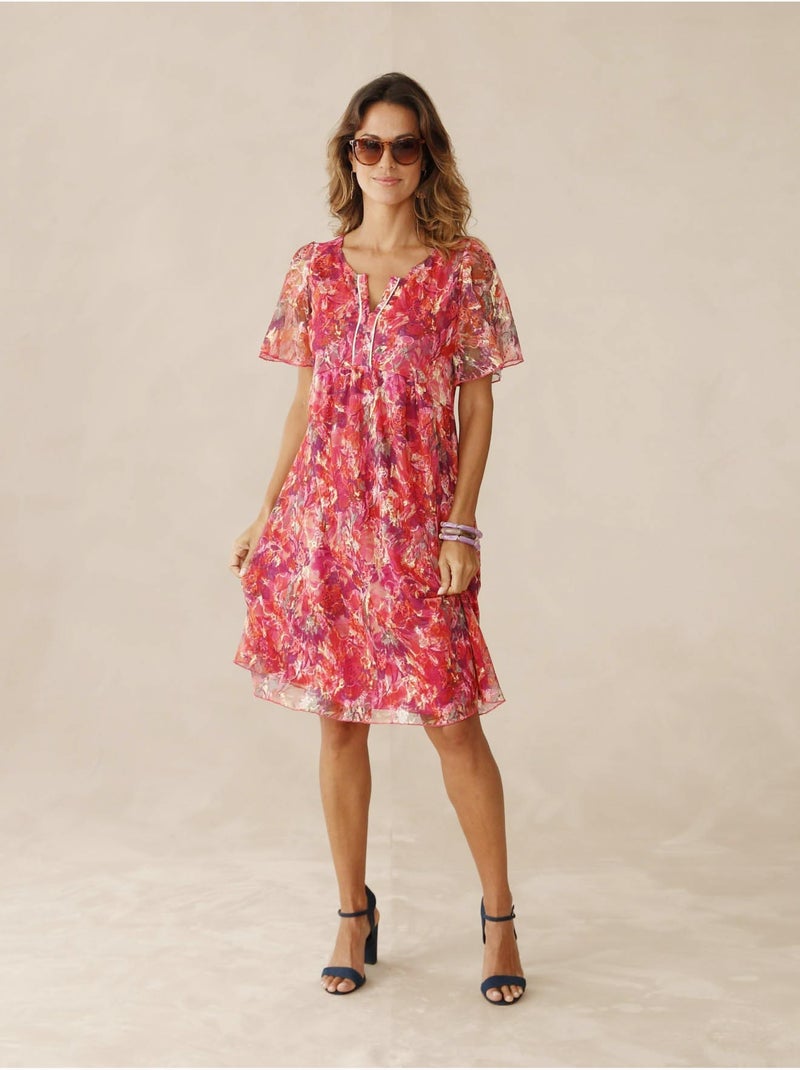 Robe dentelle manches volantées - DAXON Rose/Multicolore - Kiabi