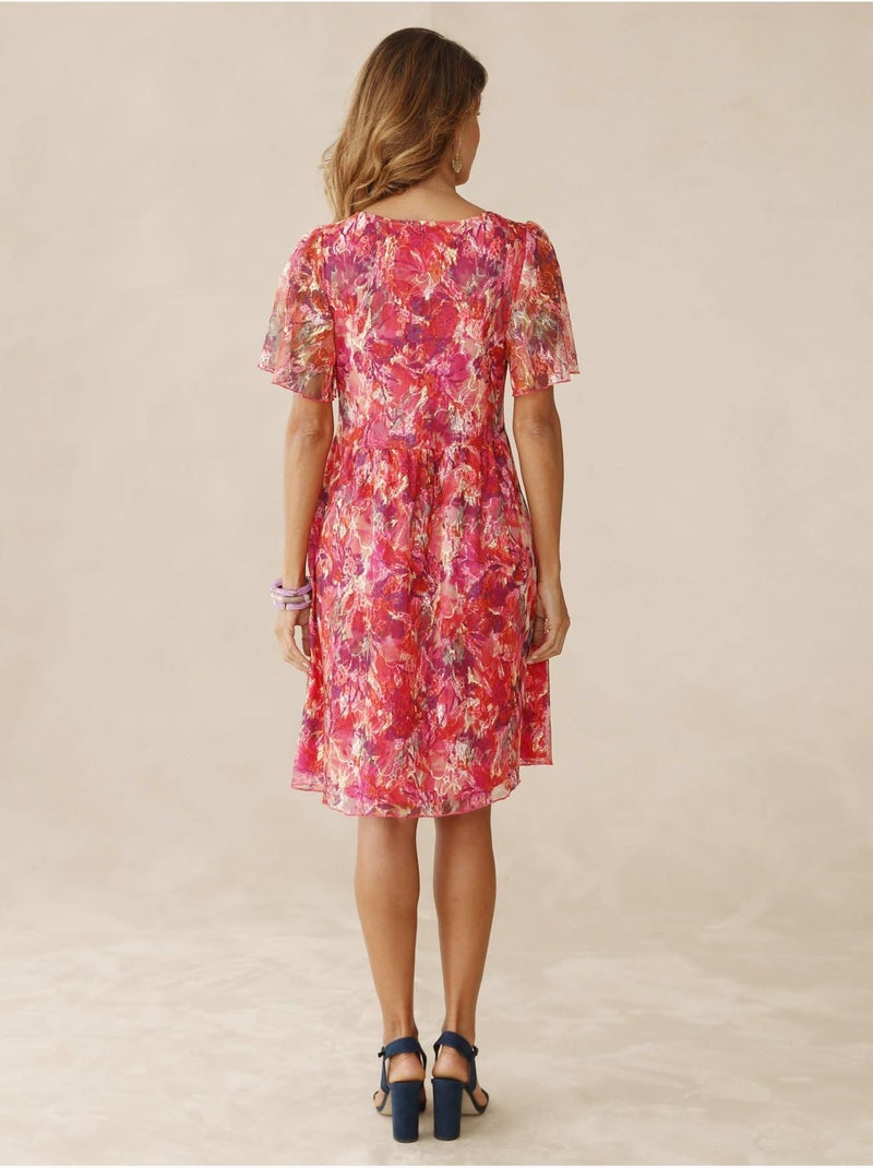 Robe dentelle manches volantées - DAXON Rose/Multicolore - Kiabi