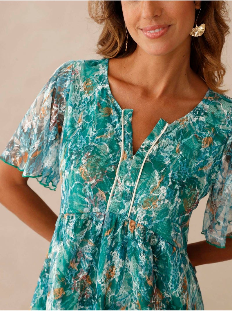Robe dentelle manches volantées - DAXON Vert - Kiabi