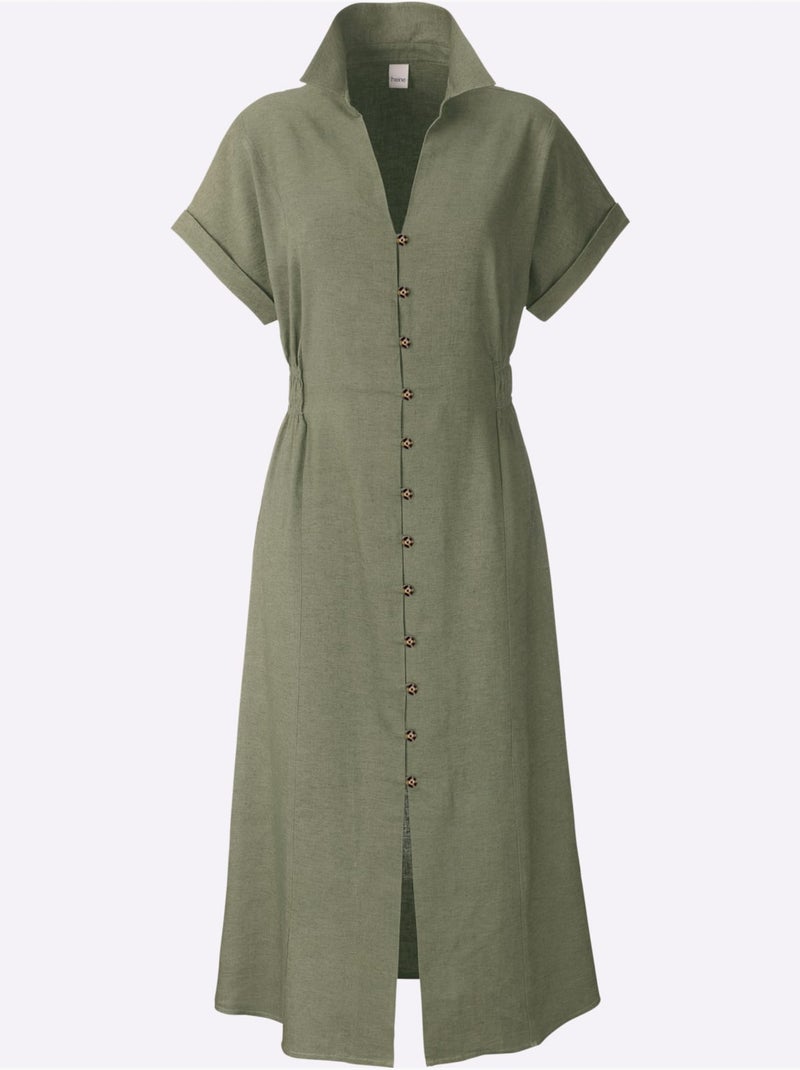Robe D'été 55% Lin - Taille Standard - Helline Kaki - Kiabi