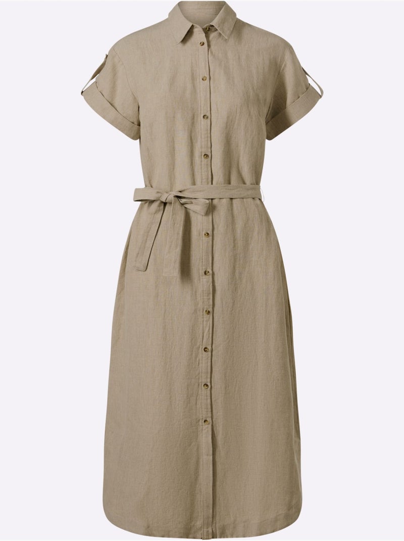 Robe D'été 55% Lin - Taille Standard - Helline Sable - Kiabi