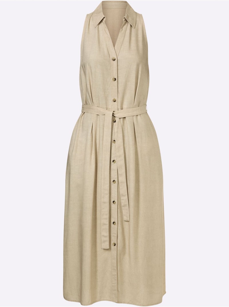 Robe D'été 55% Lin - Taille Standard - Helline Sable - Kiabi