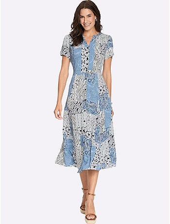 Robe d'été à col rond avec motif patchwork et manches courtes - Taille standard - Witt