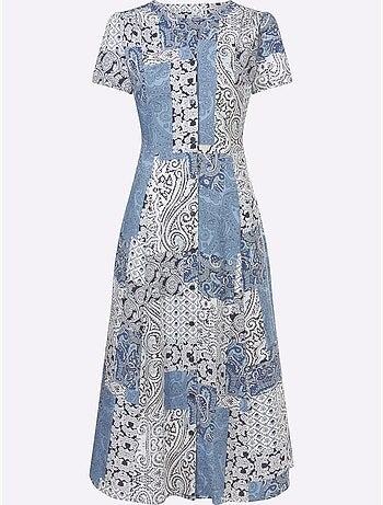 Robe d'été à col rond avec motif patchwork et manches courtes - Taille standard - Witt