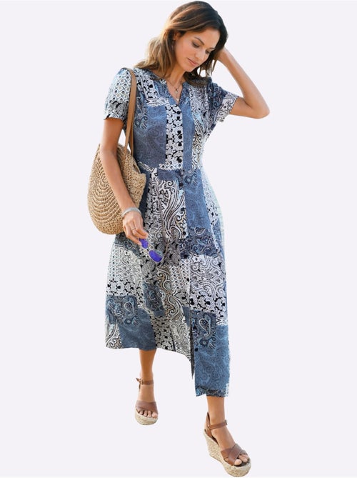 Robe d'été à col rond avec motif patchwork et manches courtes - Taille standard - Witt - Kiabi Robe d'été à col rond avec motif patchwork et manches courtes - Taille standard - Witt - Kiabi