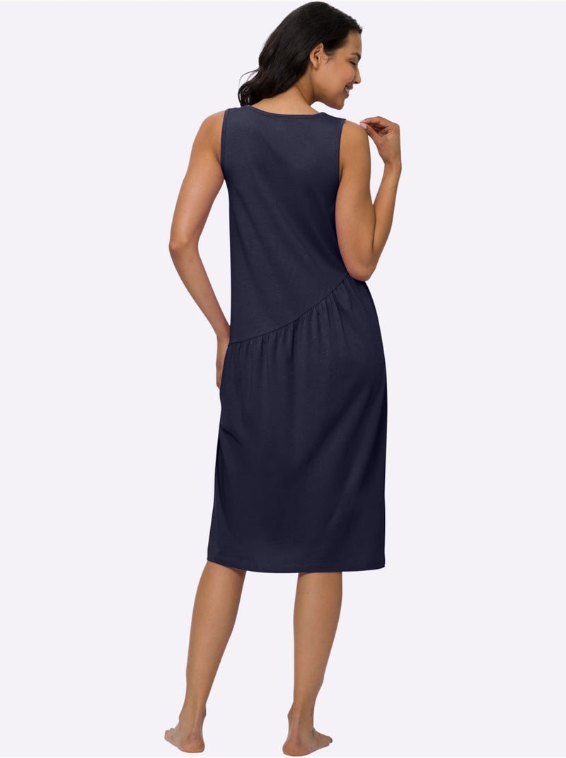 Robe d'été à manches courtes et coupe évasée avec fronces - Taille standard - Moda Vilona Bleu marine - Kiabi