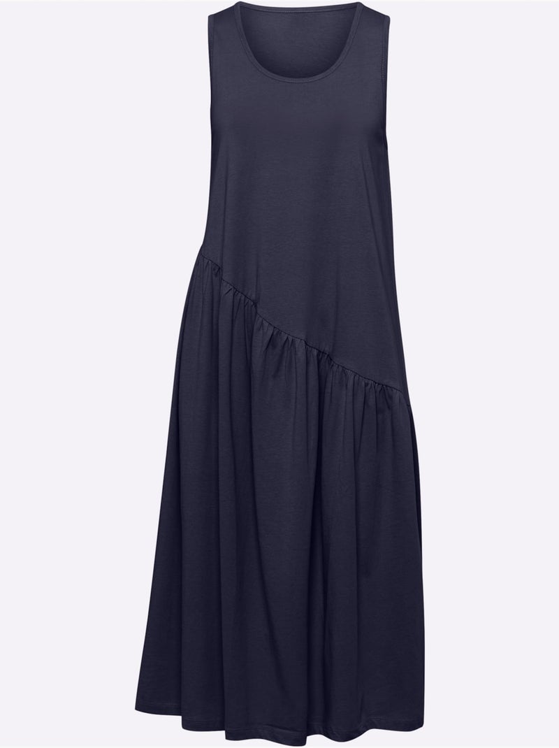 Robe d'été à manches courtes et coupe évasée avec fronces - Taille standard - Moda Vilona Bleu marine - Kiabi