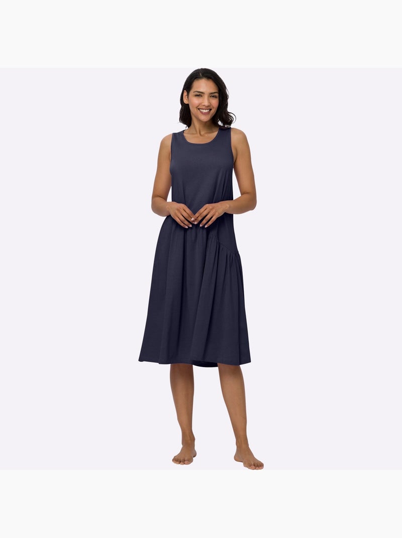 Robe d'été à manches courtes et coupe évasée avec fronces - Taille standard - Moda Vilona Bleu marine - Kiabi