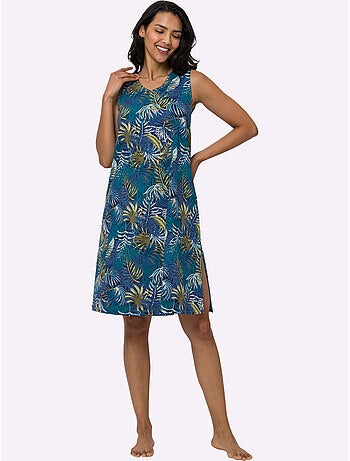 Robe d'été à motif feuilles avec encolure en v et fente latérale - taille standard - moda vilona