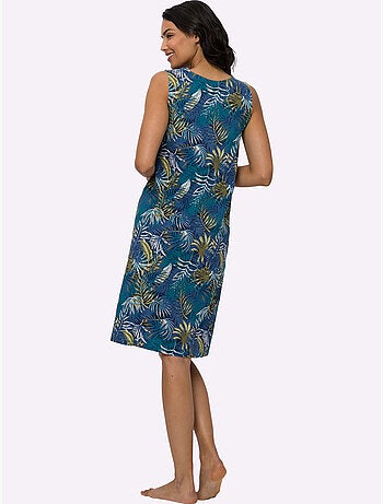 Robe d'été à motif feuilles avec encolure en v et fente latérale - taille standard - moda vilona