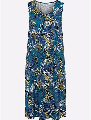Robe d'été à motif feuilles avec encolure en v et fente latérale - taille standard - moda vilona