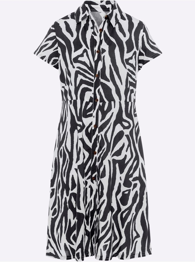 Robe d'été avec col chemise et motif animal en viscose - Taille standard - Moda Vilona Noir Blanc - Kiabi
