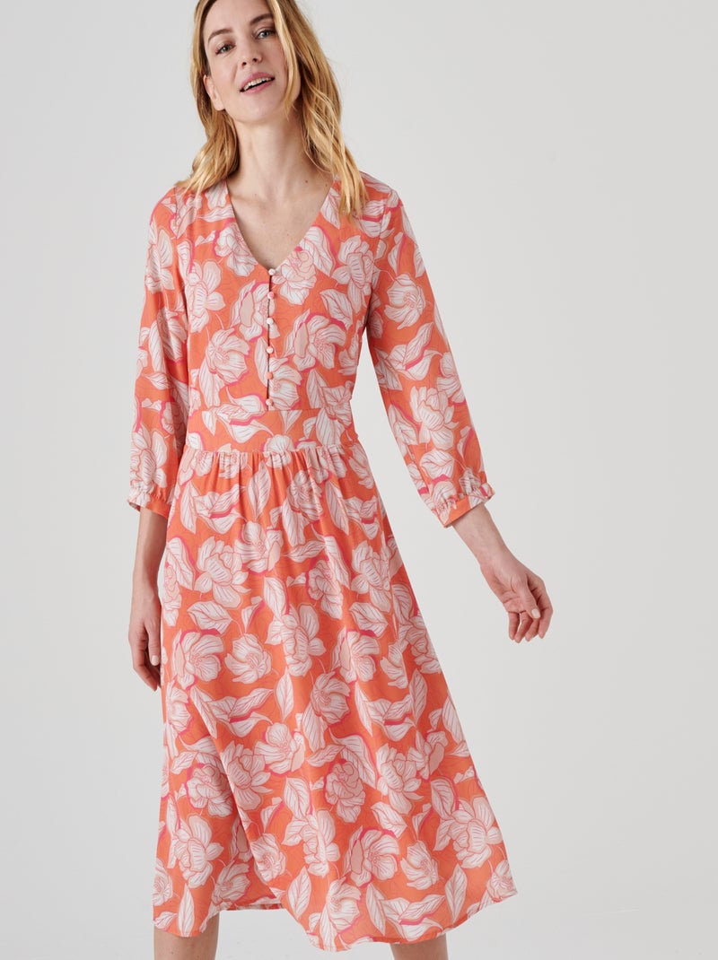 Robe d'été en crêpe imprimé - Damart Orange - Kiabi