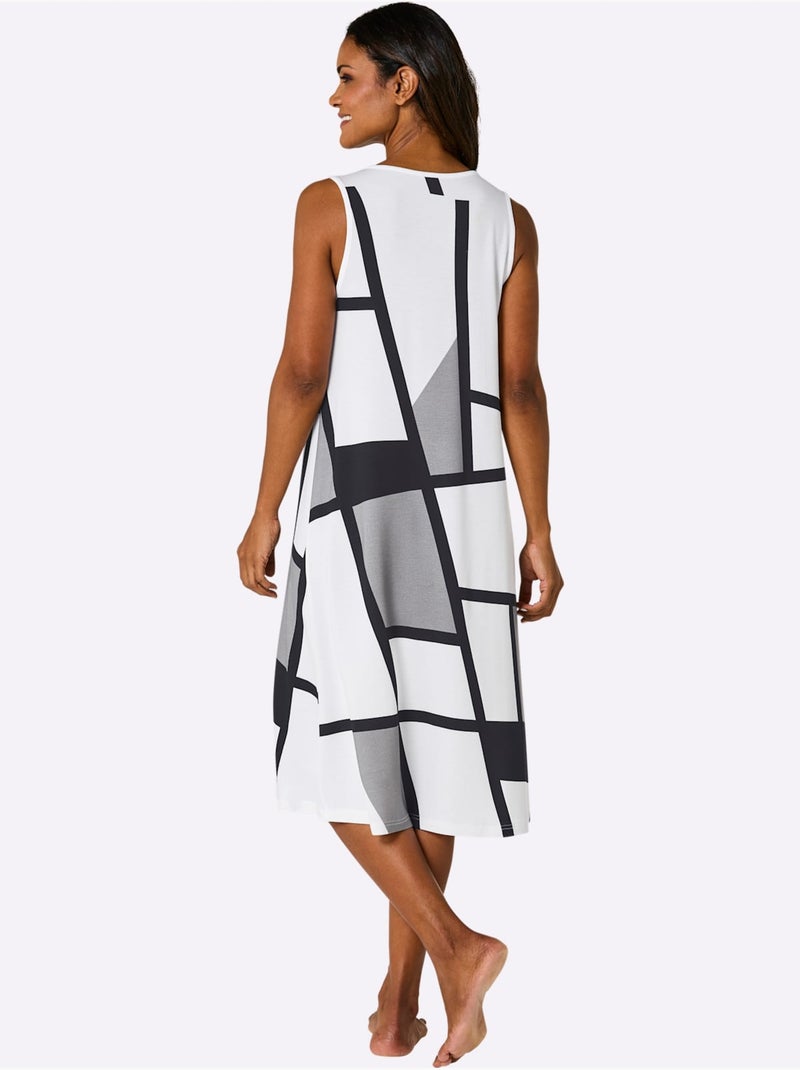 Robe d'été en jersey fin à encolure en V avec motif graphique - Taille standard - Witt Blanc Noir - Kiabi