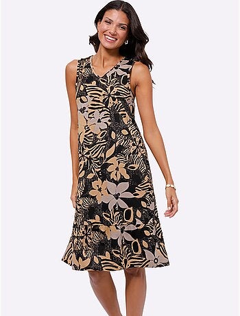 Robe d'été en jersey fin avec encolure en v et motifs floraux - - moda vilona