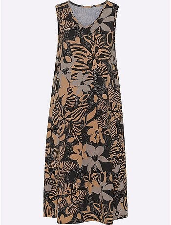 Robe d'été en jersey fin avec encolure en v et motifs floraux - - moda vilona