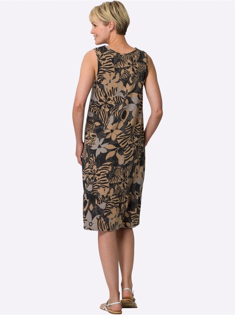 Robe d'été en jersey fin avec encolure en V et motifs floraux -  - Moda Vilona Noir Beige - Kiabi