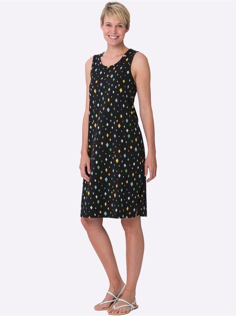 Robe d'été en jersey fin avec encolure ronde et fente latérale - Taille standard - Moda Vilona Noir Jaune - Kiabi