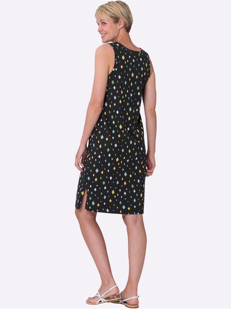 Robe d'été en jersey fin avec encolure ronde et fente latérale - Taille standard - Moda Vilona Noir Jaune - Kiabi