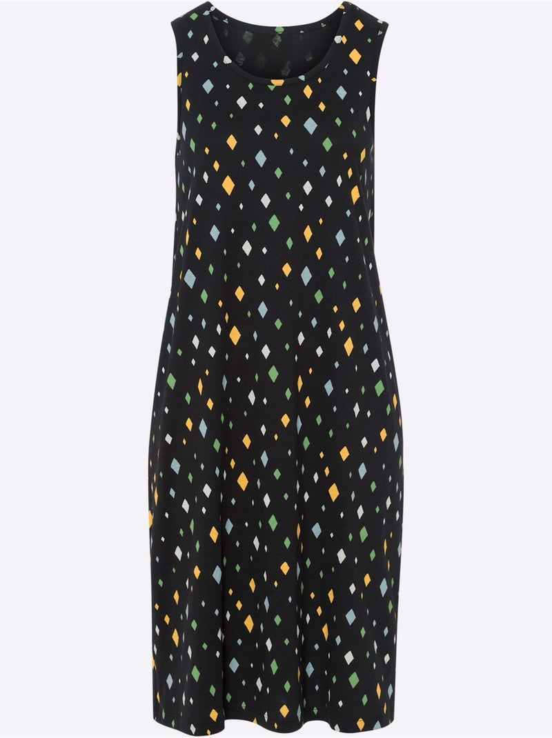 Robe d'été en jersey fin avec encolure ronde et fente latérale - Taille standard - Moda Vilona Noir Jaune - Kiabi