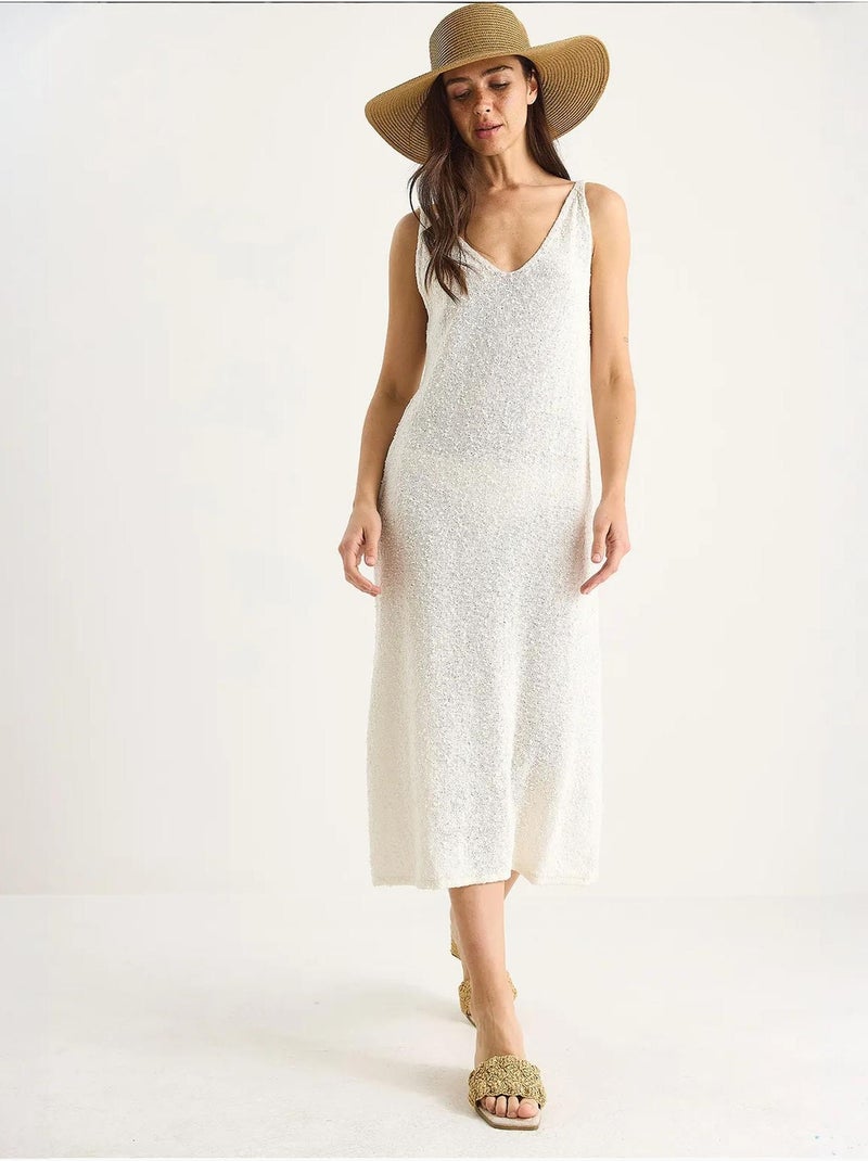 Robe d'été en maille à bretelles et rayures dans le dos de bianco lucci Beige argile - Kiabi