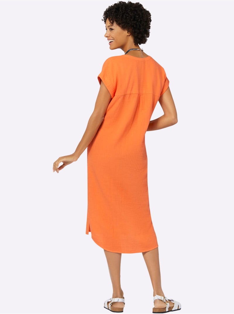 Robe d'été en mousseline avec encolure V et mancherons décontractés - Taille standard - Witt Orange - Kiabi