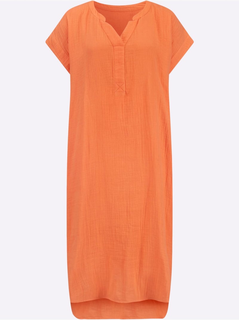 Robe d'été en mousseline avec encolure V et mancherons décontractés - Taille standard - Witt Orange - Kiabi