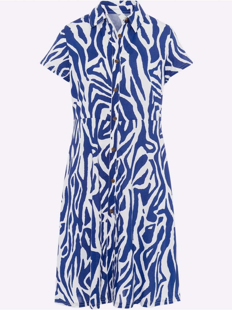Robe d'été fluide à col chemise et motif animal - Taille standard - Moda Vilona Bleu Blanc - Kiabi