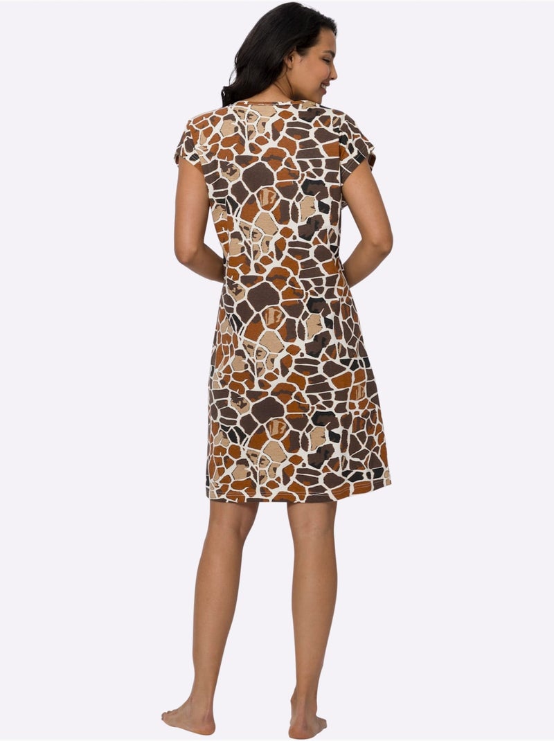 Robe D'été Jersey Fin - Taille Standard - Moda Vilona Blanc Marron - Kiabi