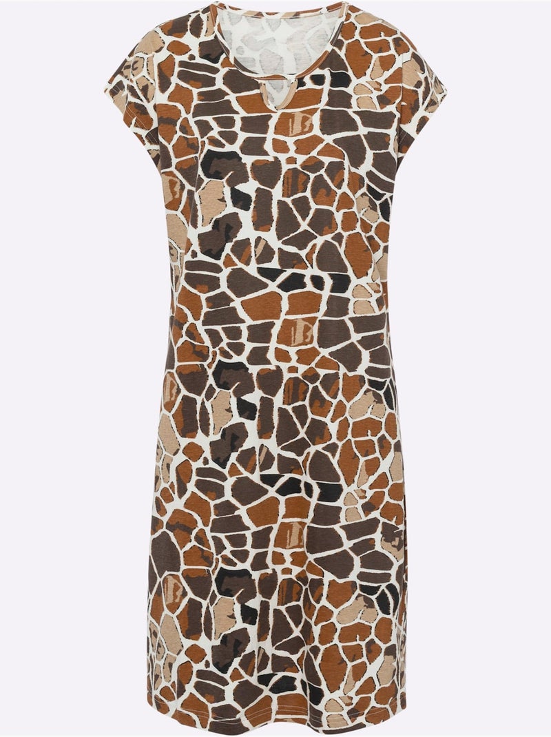 Robe D'été Jersey Fin - Taille Standard - Moda Vilona Blanc Marron - Kiabi