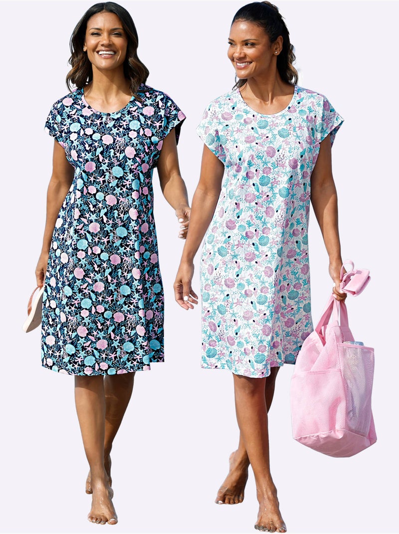 Robe D'été Jersey Fin - Taille Standard - Witt - Lot de 2 Blanc/Marine - Kiabi