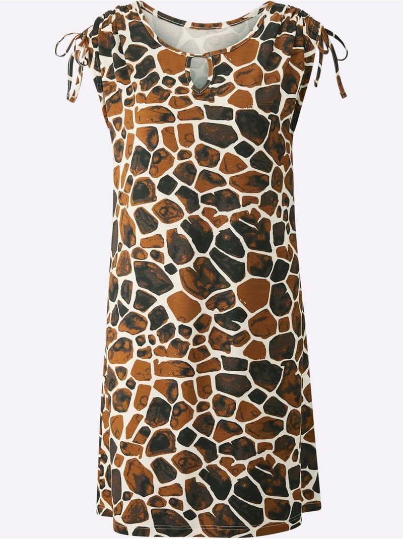 Robe D'été Jersey Fin - Taille Standard - Witt Blanc Marron - Kiabi