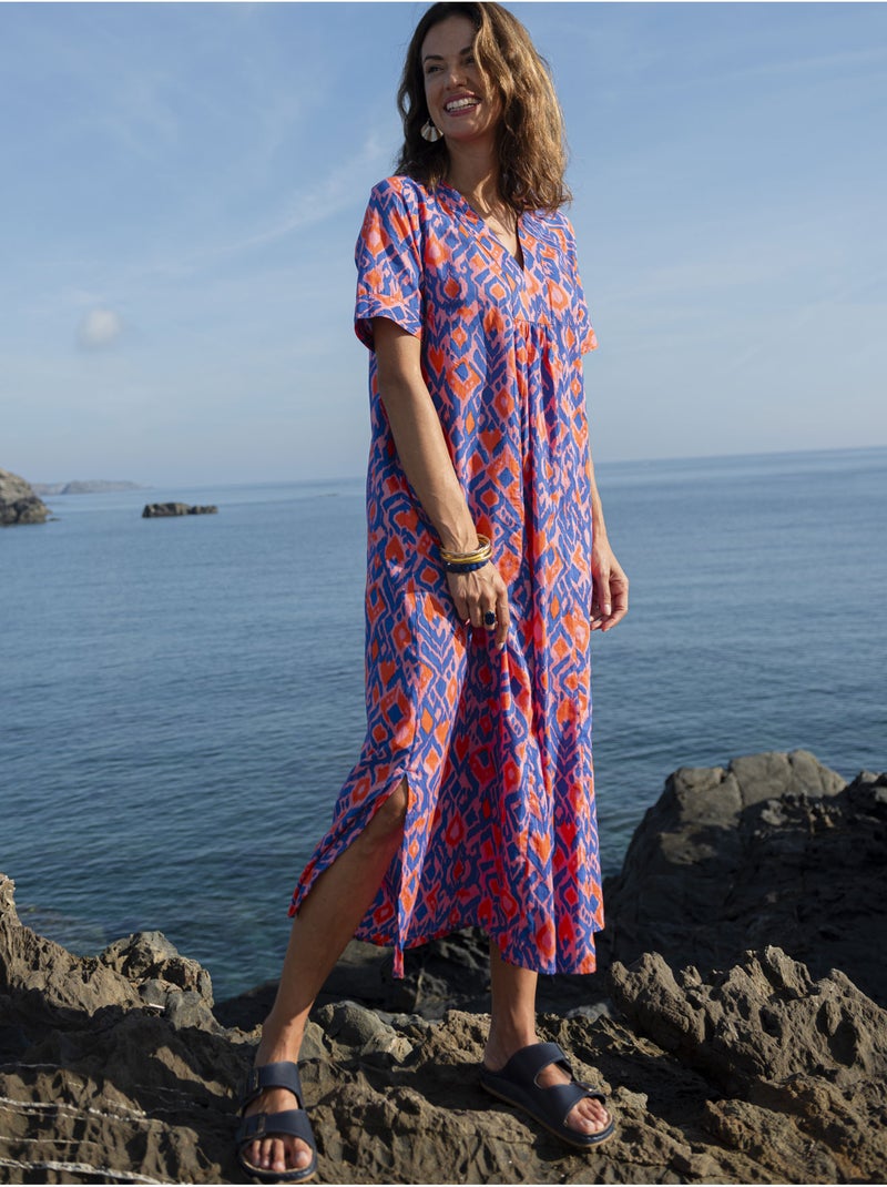 Robe d'été longue voile coton - DAXON Bleu Multicolore - Kiabi