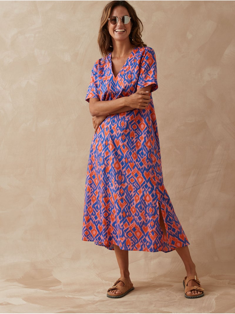 Robe d'été longue voile coton - DAXON Bleu Multicolore - Kiabi