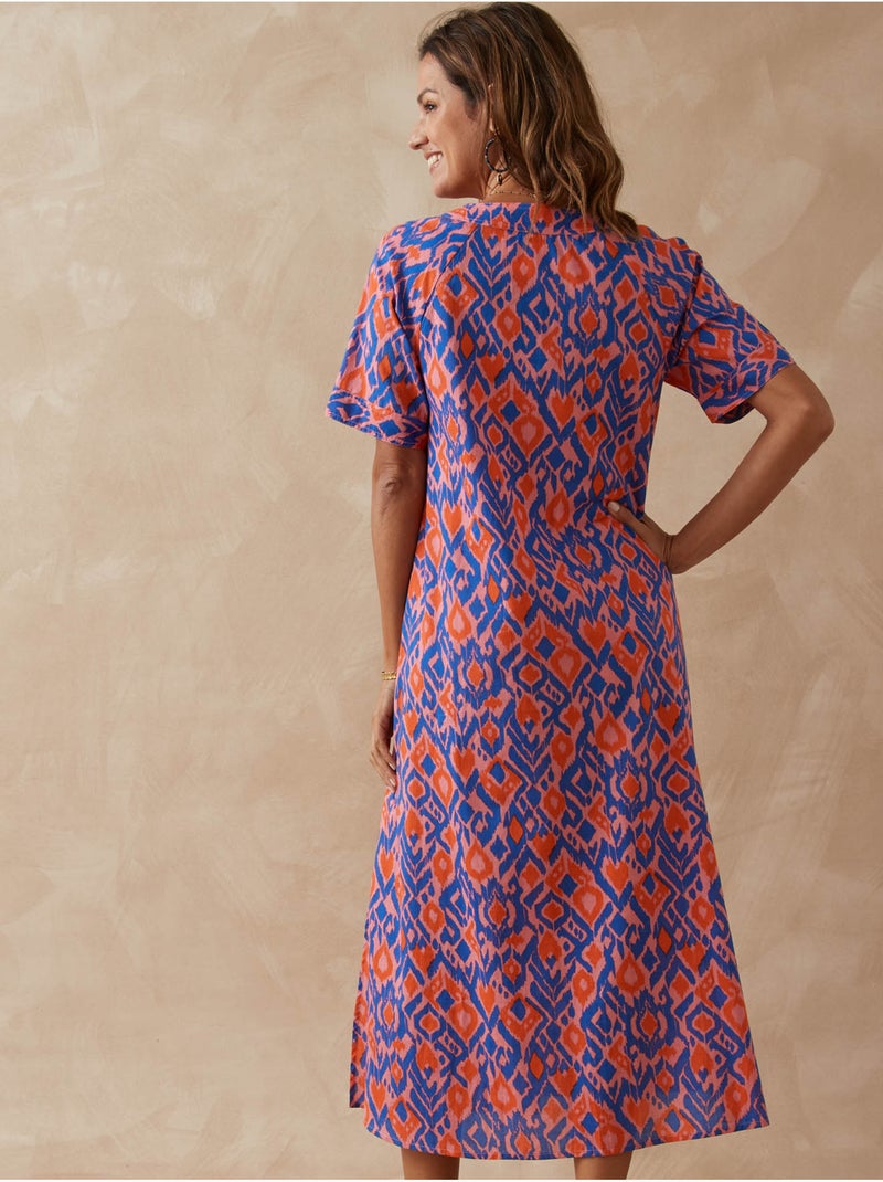 Robe d'été longue voile coton - DAXON Bleu Multicolore - Kiabi
