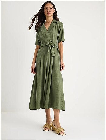 Robe d'été portefeuille à col en v et manches courtes avec ceinture bianco lucci