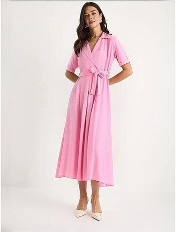 Robe d'été portefeuille à col en v et manches courtes avec ceinture bianco lucci