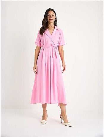 Robe d'été portefeuille à col en v et manches courtes avec ceinture bianco lucci