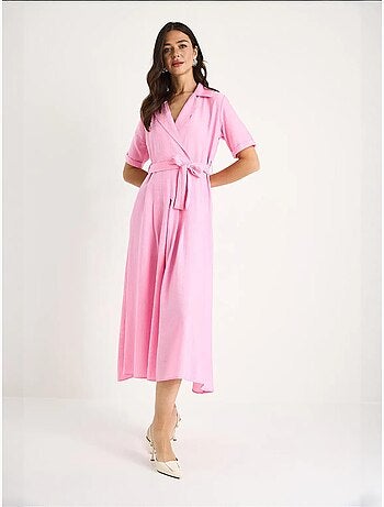 Robe d'été portefeuille à col en v et manches courtes avec ceinture bianco lucci