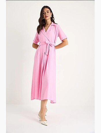 Robe d'été portefeuille à col en v et manches courtes avec ceinture lucci