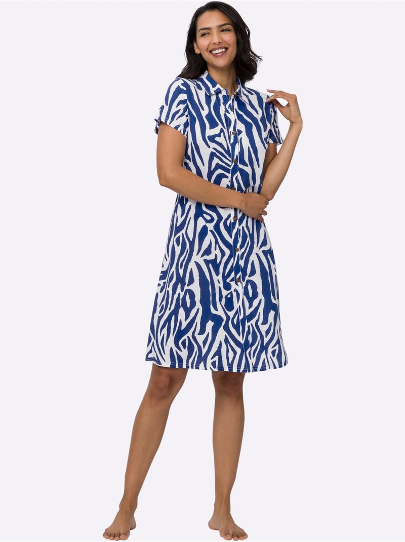 Robe D'été Pure Viscose - Taille Standard - Moda Vilona Bleu Blanc - Kiabi