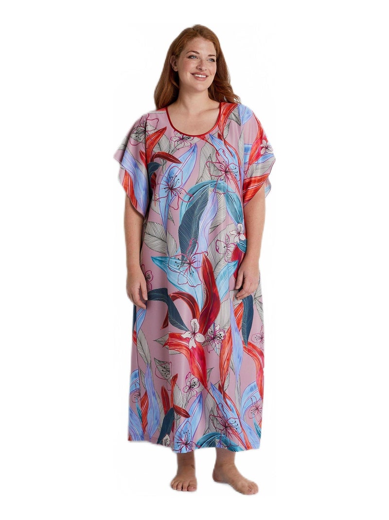 Robe d'hôtesse longue satinée motif Rose - Kiabi