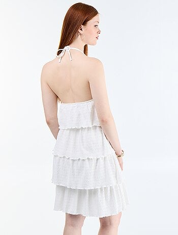 Robe dos nu en maille gaufrée à étages