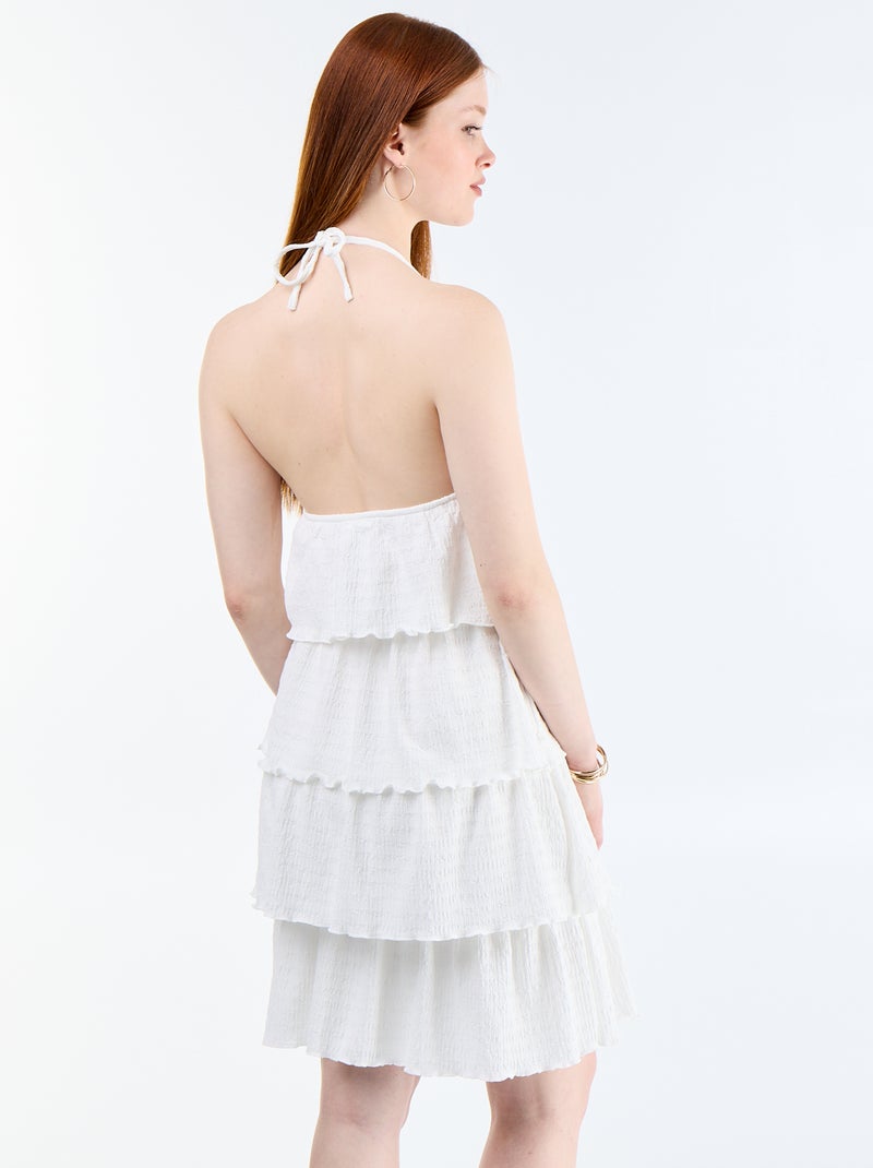 Robe dos nu en maille gaufrée à étages Blanc - Kiabi