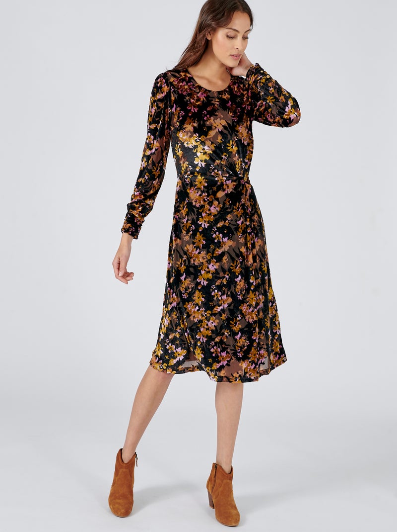 Robe drapée en velours - Damart Noir - Kiabi