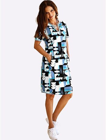 Robe droite à manches courtes avec imprimé géométrique en coton - Taille standard - Witt