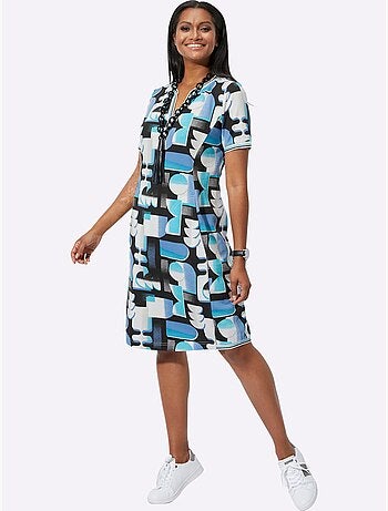 Robe droite à manches courtes avec imprimé géométrique en coton - Taille standard - Witt