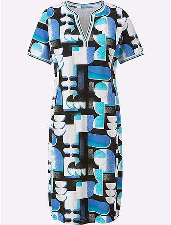 Robe droite à manches courtes avec imprimé géométrique en coton - Taille standard - Witt