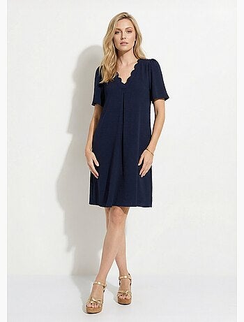 Robe droite courte col V festonné - Afibel